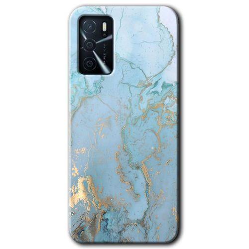 BeRa Aksesuar Oppo A16 Kılıf Baskılı Kapak - Mavi Gold Mermer +Tam Kaplayan Mat Seramik