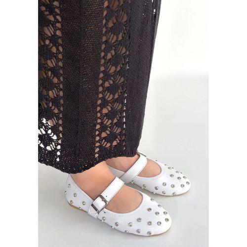 Ritta Beyaz Cilt Kemerli Babet Ayakkabı