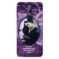 Nokia 7.1 Kılıf Atatürk (10) Full Koruma Kılıfı Mor