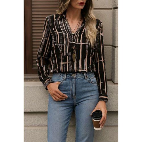 Kadın Uzun Kollu V Yakalı Desenli Dalgıç Bluz