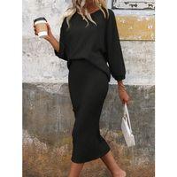 Kadın Uzun Kollu Yuvarlak Yakalı şardonlu Kaşkorse Bluz Ve Etek Ikili Takım