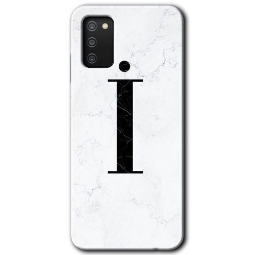 MRCİLETİSİM Samsung Galaxy A02s Kılıf Baskılı Kapak - Beyaz Mermer Desenli İ Harfi +Tam Ekran Koruyucu