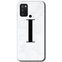 MRCİLETİSİM Samsung Galaxy A02s Kılıf Baskılı Kapak - Beyaz Mermer Desenli İ Harfi +Tam Ekran Koruyucu