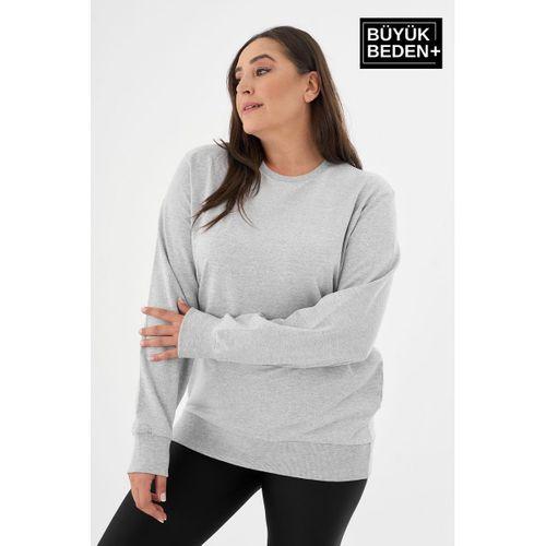 Kadın Büyük Beden Bisiklet Yaka İnce Sweatshirt SPR24BSWK56