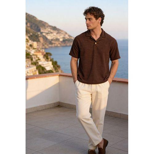 Aretus Şönil Kumaş Regular Fit Tek Düğmeli Polo Yaka Erkek T-Shirt - Kahve