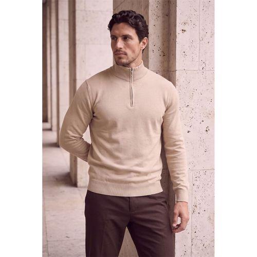 Lars Selanik Örme Kumaş Yarım Fermuar Erkek Sweatshirt - Çakıl