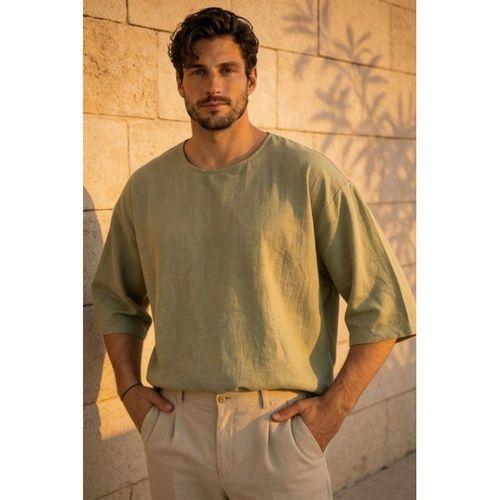 Castiel Bisiklet Yaka Fakir Kol Oversize Kısa Kol T-shirt - Haki
