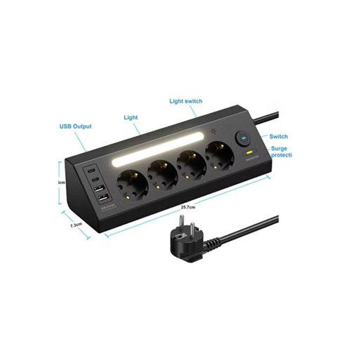 Lp764 Çoklu Gece Lambalı Priz Yüksek Gerilim Korumalı 4’lü Priz 2xusb 2xtype-c Çıkışlı Grup Priz Çoğaltıcı