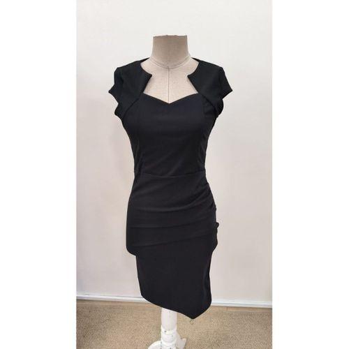 Kadın Kısa Kollu Yakası Asimetrik Kısa Ithal Krep Elbise