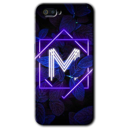 Realme C2 Kılıf HD Desen Baskılı Arka Kapak - Dark Neon Yaprak M Harfi