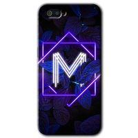 Realme C2 Kılıf HD Desen Baskılı Arka Kapak - Dark Neon Yaprak M Harfi