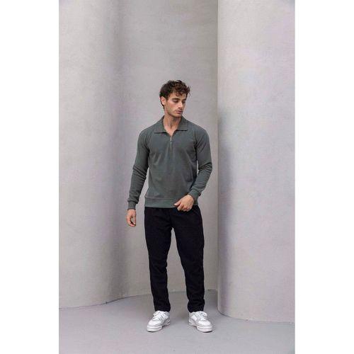 Roy Regular Fit Beli Lastikli Fitilli Kadife Kumaş Fermuarlı Jogger Erkek Pantolon - Siyah
