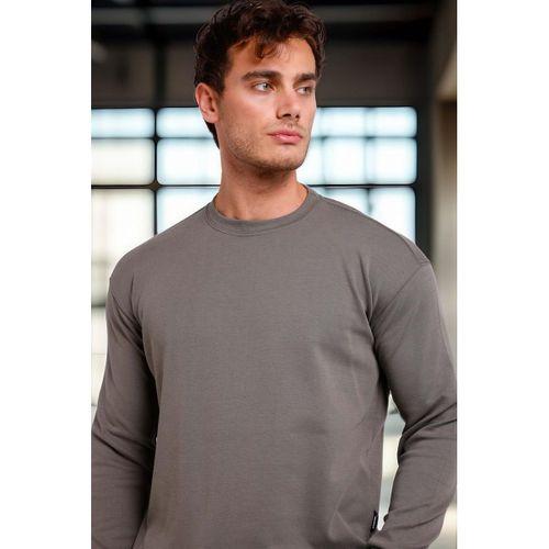 Wenders Relax Fit Basic Fırçalı Interlok Bisiklet Yaka Erkek Sweatshirt - Avcı Yeşili