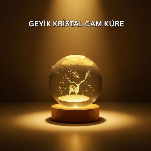 Usb Bağlantılı Geyik Temalı Kristal Küre Premium Masa Gece Lambası
