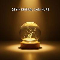 Usb Bağlantılı Geyik Temalı Kristal Küre Premium Masa Gece Lambası