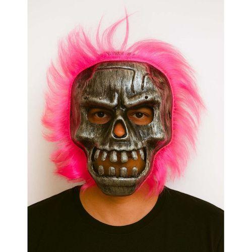 Wild Skull - Gümüş Kafatası Pembe Saçlı İskelet Maske (3748)