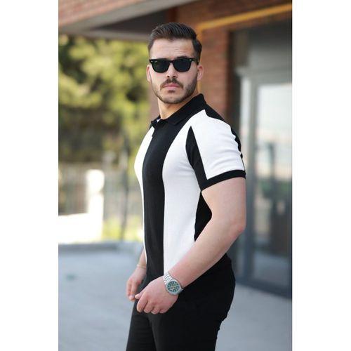 Erkek Kısa Kollu Polo Yakalı Blok Desenli Triko Bluz