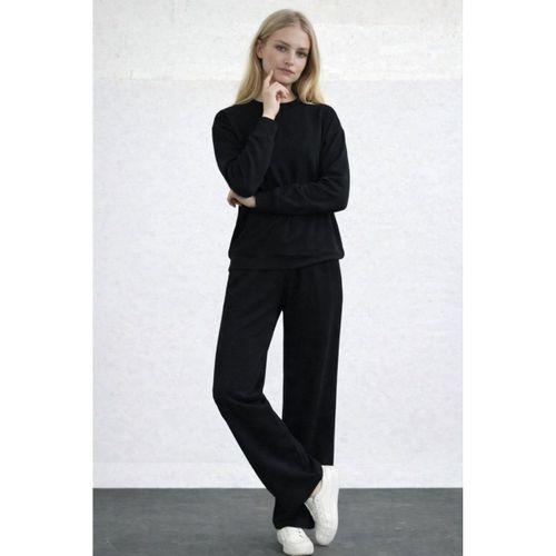 Kadın Uzun Kollu Bisiklet Yaka Viskon Iki Iplik Bluz Ve Pantolon Ikili Takım