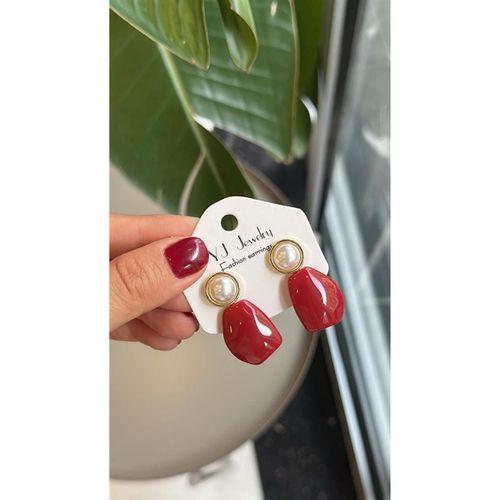 Taşlı Küpe - Kırmızı