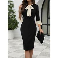 Kadın Truvakar Kollu Fiyonk Yakalı Midi Ithal Krep Elbise