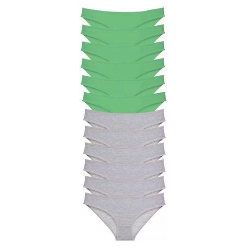 12 Adet Süper Eko Set Likralı Kadın Slip Külot Yeşil Gri