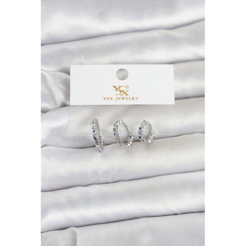 Pirinç Gümüş Renk Nazarlı Model 3'lü Kadın Küpe