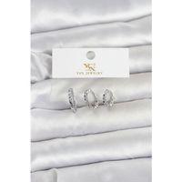 Pirinç Gümüş Renk Nazarlı Model 3'lü Kadın Küpe