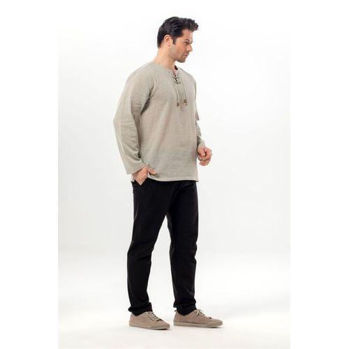 Büyük Beden Şile Bezi Uzun Kol Zımbalı Erkek Yazlık Tshirt Taş 3031