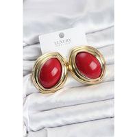 Pirinç Kırmızı Badem Model Vintage Gold Kadın Küpe