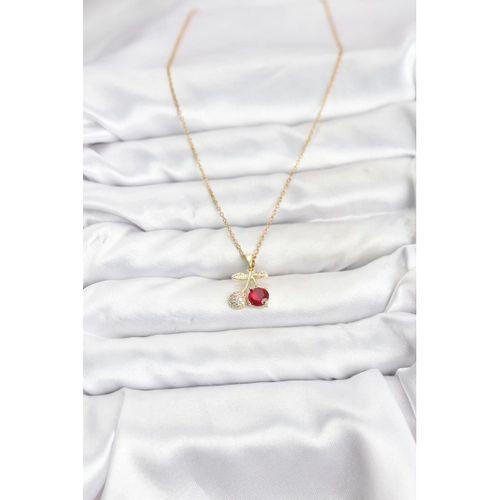 316L Çelik Zincir Gold Renk Kiraz Model Zirkon Taşlı Kadın Kolye