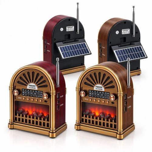Solar Şarjlı Retro Bluetooth Radyo Hoparlör - AM/FM/SW, USB/Type-C