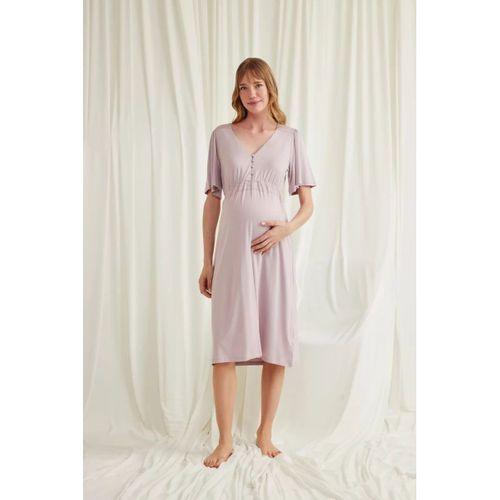 Dantelli Önü Düğmeli Hamile Lohusa Viskon Gecelik