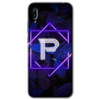 MRCİLETİSİM Huawei Y6 2019 Kılıf Kapak - Dark Neon Yaprak P Harfi +Hayalet Ekran Yandan Gözükmez