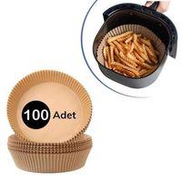 100 Adet  Air Fryer Pişirme Kağıdı Tek Kullanımlık  Yağlı Kağıdı Yuvarlak Tabak Model