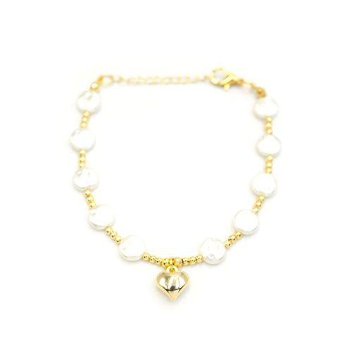Kalp İnci Bileklik - Altın
