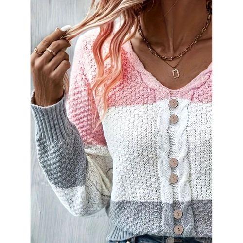 Kadın Uzun Kollu V Yakalı önden Düğmeli çok Renkli Bluz