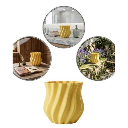 3d Kıvrımlı Sarı Vazo Modern Dekoratif Ev Aksesuarı Şık Tasarım