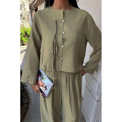 Önü İnce Kordon Detaylı Ve Double Paça Pantolonlu Takım 10180