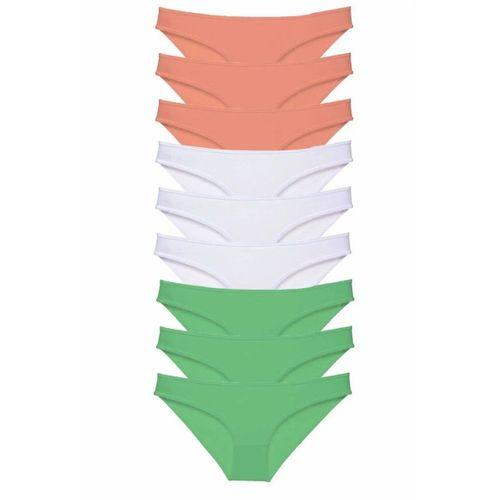 9 adet Süper Eko Set Likralı Kadın Slip Külot Pudra Beyaz Yeşil