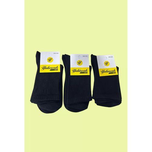 Yalıncak Yarım Konç Kolej Çorap Siyah Renk 12 Adet Desensiz Model