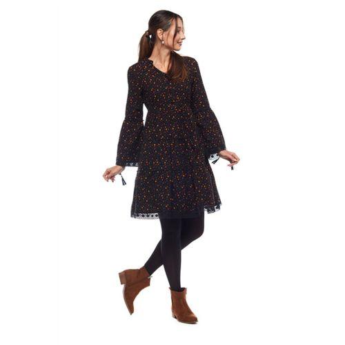 Pazen Siyah Çıtır Desen Kısa Elbise