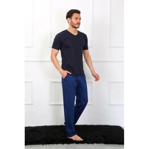 Erkek Penye 3'lü Lacivert V Yaka Pijama Takımı