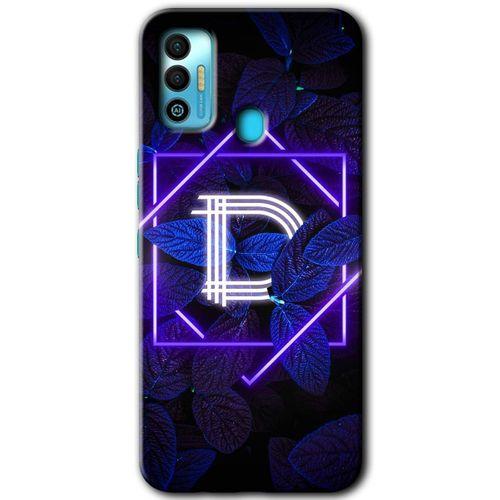 Tecno Spark 7T Kılıf HD Desen Baskılı Arka Kapak - Dark Neon Yaprak D Harfi + Kırılmaz Cam
