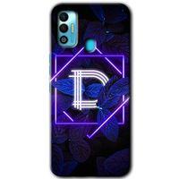 Tecno Spark 7T Kılıf HD Desen Baskılı Arka Kapak - Dark Neon Yaprak D Harfi + Kırılmaz Cam