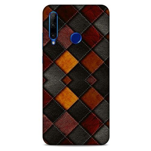 Huawei Y6P Kılıf Patchwork (1) Kılıfı Kahverengi Bordo