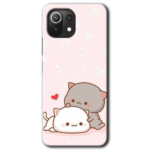 Xiaomi Mi 11 Lite Kılıf Baskılı Kapak - Kedi Aşkı + 5D Tam Kaplayan Cam
