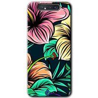 MRCİLETİSİM Samsung Galaxy A80 Kılıf Baskılı Kapak - Çizim Çiçekler + 5D Tam Kaplayan Cam