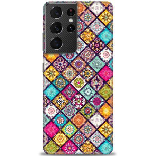 Samsung Galaxy S21 Ultra Kılıf HD Baskılı Kılıf - Renkli Mozaik + Tam Ekran Koruyucu