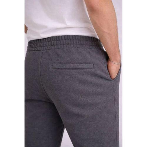 Erkek Diagonel Mikro Dokulu Duble Paça Cepli Pantolon Bağcıklı Bel, Modern Kesim - Füme