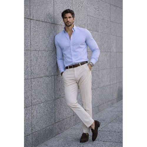 Likralı Regular Fit Nefes Alabilir Klasik Erkek Oxford Gömlek - Açık Mavi